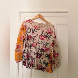 Magnolia Pearl Floral Love Print Long Sleeve Top - Pink and Orange